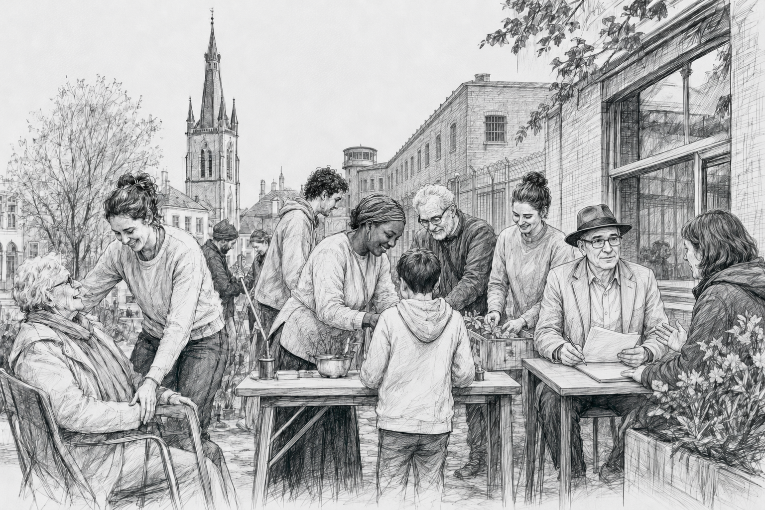Vrijwilligers en buurtbewoners werken samen in Turnhout.